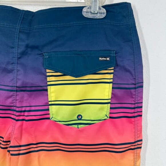 Hurley Men's Size 29 NWT Vibrant Neon Rainbow Ombre Tie Waist Board Shorts Beach - Picture 8 of 9